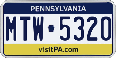 PA license plate MTW5320
