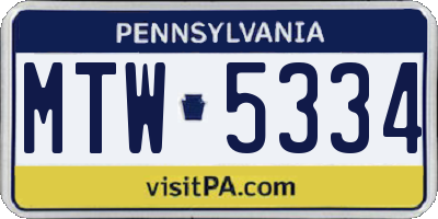 PA license plate MTW5334