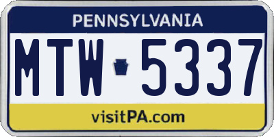 PA license plate MTW5337