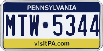 PA license plate MTW5344