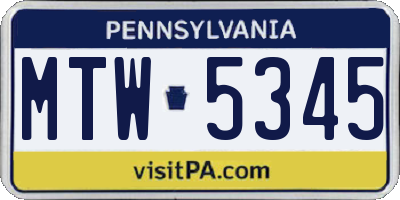 PA license plate MTW5345
