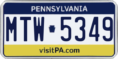 PA license plate MTW5349