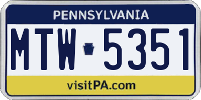 PA license plate MTW5351