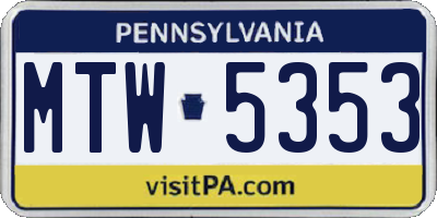 PA license plate MTW5353