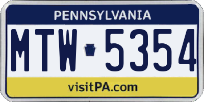 PA license plate MTW5354