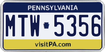 PA license plate MTW5356
