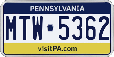PA license plate MTW5362