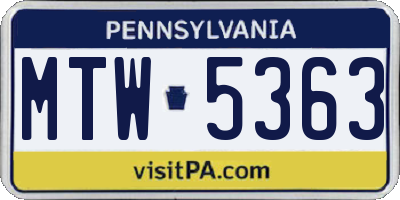 PA license plate MTW5363