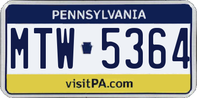 PA license plate MTW5364