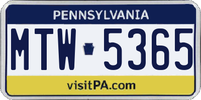 PA license plate MTW5365