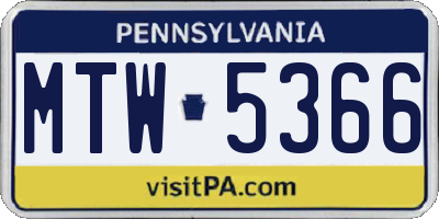 PA license plate MTW5366