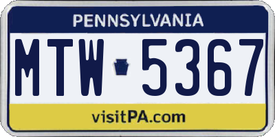 PA license plate MTW5367