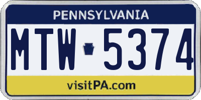 PA license plate MTW5374