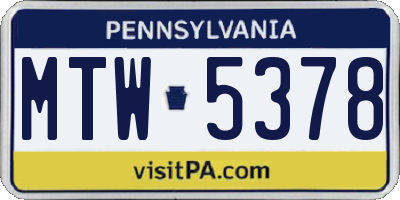PA license plate MTW5378