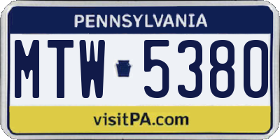 PA license plate MTW5380