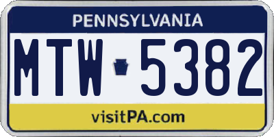 PA license plate MTW5382