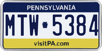 PA license plate MTW5384
