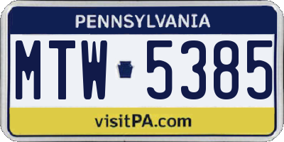 PA license plate MTW5385
