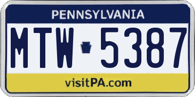 PA license plate MTW5387