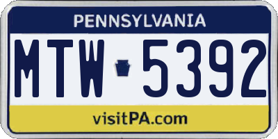 PA license plate MTW5392