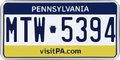 PA license plate MTW5394