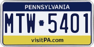 PA license plate MTW5401
