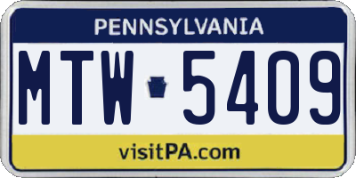 PA license plate MTW5409