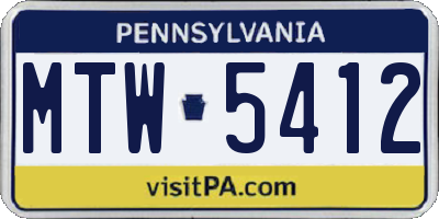 PA license plate MTW5412