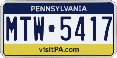PA license plate MTW5417