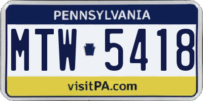 PA license plate MTW5418