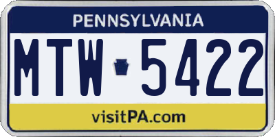 PA license plate MTW5422