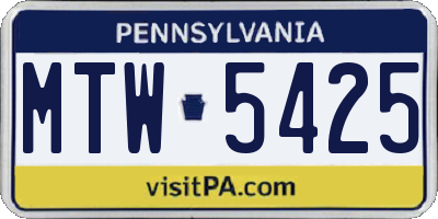 PA license plate MTW5425