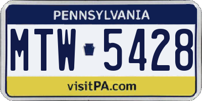 PA license plate MTW5428