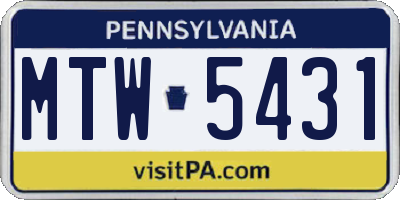 PA license plate MTW5431