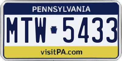 PA license plate MTW5433