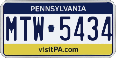 PA license plate MTW5434