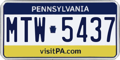 PA license plate MTW5437
