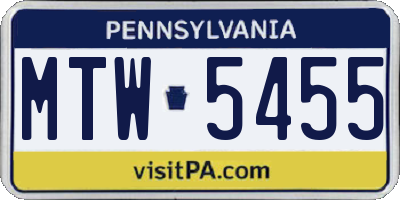 PA license plate MTW5455