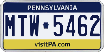 PA license plate MTW5462