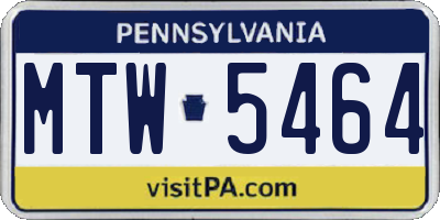 PA license plate MTW5464
