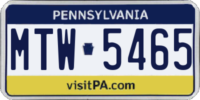 PA license plate MTW5465
