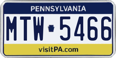 PA license plate MTW5466