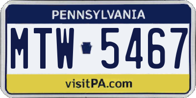 PA license plate MTW5467