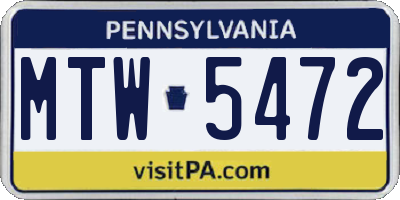 PA license plate MTW5472