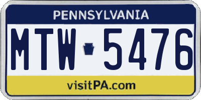 PA license plate MTW5476