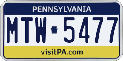 PA license plate MTW5477