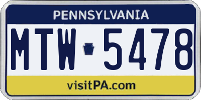 PA license plate MTW5478