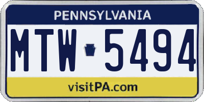 PA license plate MTW5494