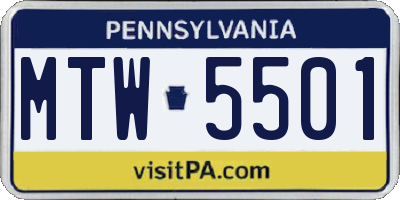 PA license plate MTW5501