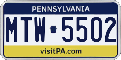 PA license plate MTW5502